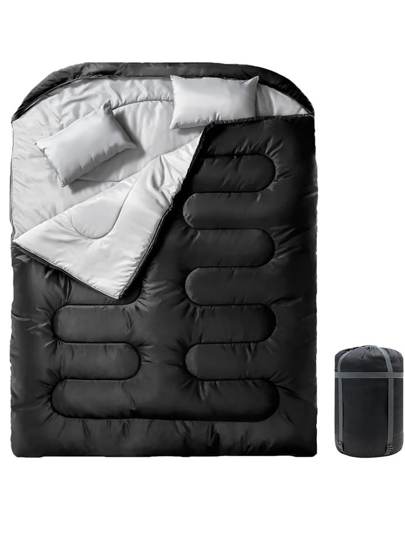 Bukela Double Sleeping Bag for Adults Mens with Pillow, XL Queen Size Two Person Sleeping Bag for All Season Camping Hiking Backpacking 2 Person Sleeping Bags for Cold Weather & Warm  - Image 1