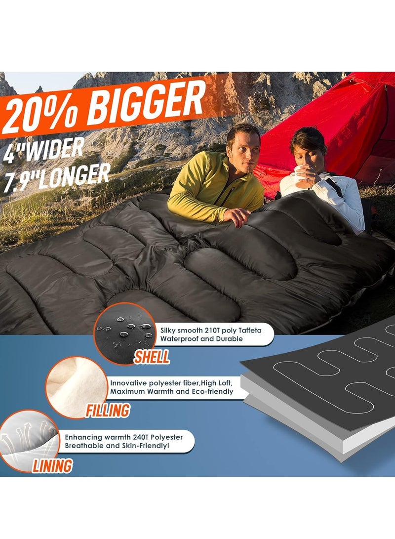Bukela Double Sleeping Bag for Adults Mens with Pillow, XL Queen Size Two Person Sleeping Bag for All Season Camping Hiking Backpacking 2 Person Sleeping Bags for Cold Weather & Warm  - Image 3