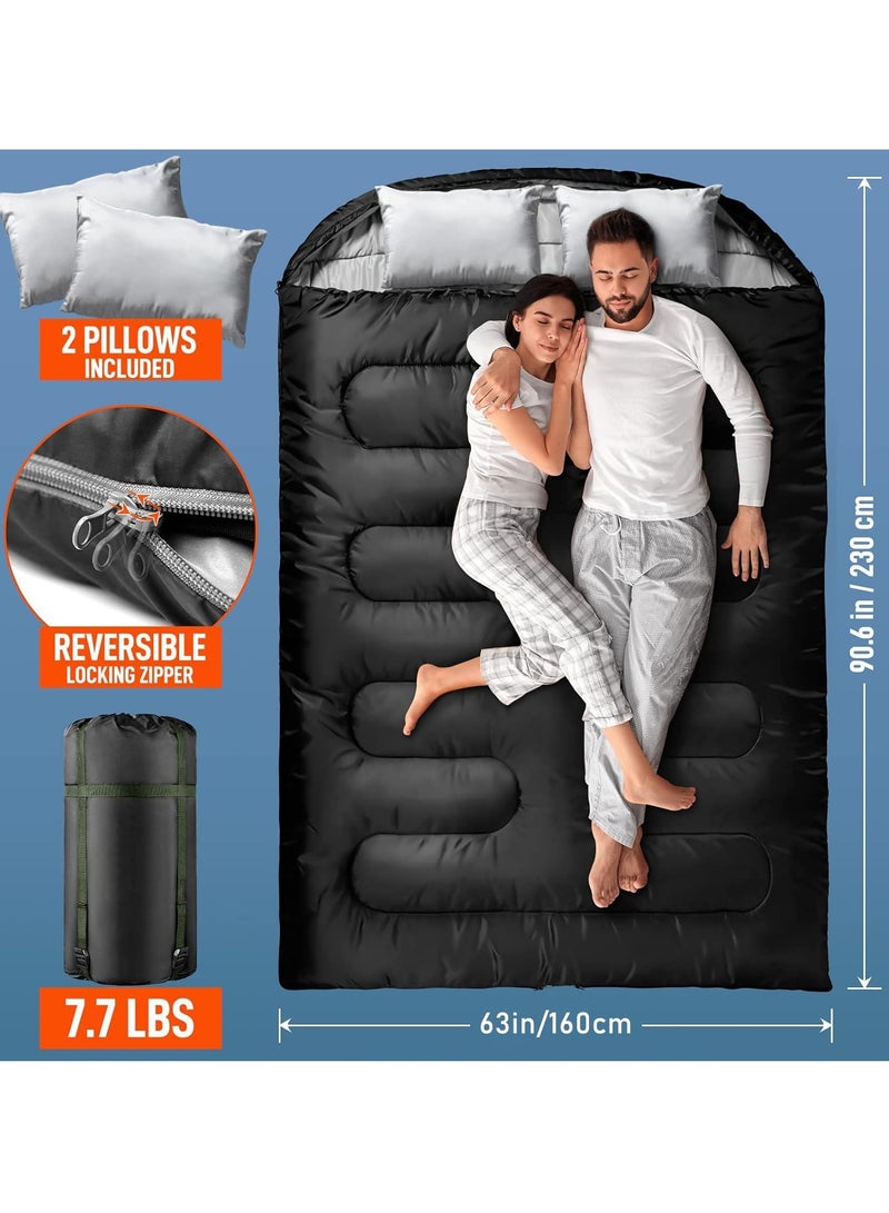 Bukela Double Sleeping Bag for Adults Mens with Pillow, XL Queen Size Two Person Sleeping Bag for All Season Camping Hiking Backpacking 2 Person Sleeping Bags for Cold Weather & Warm  - Image 4