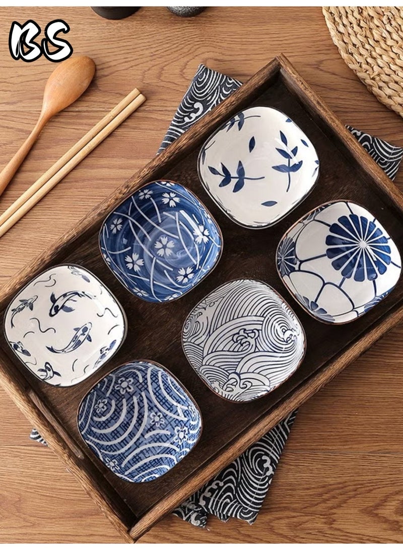 BS Ceramic Dessert Plates Set 6PCS Dipping Bowls Vintage Japanese Ceramic Sauce Dish Set Party Serving Appetizer Platter Candy Bowl Ramadan Gift Lead-Free Glaze and Dishwasher Safe - Image 3