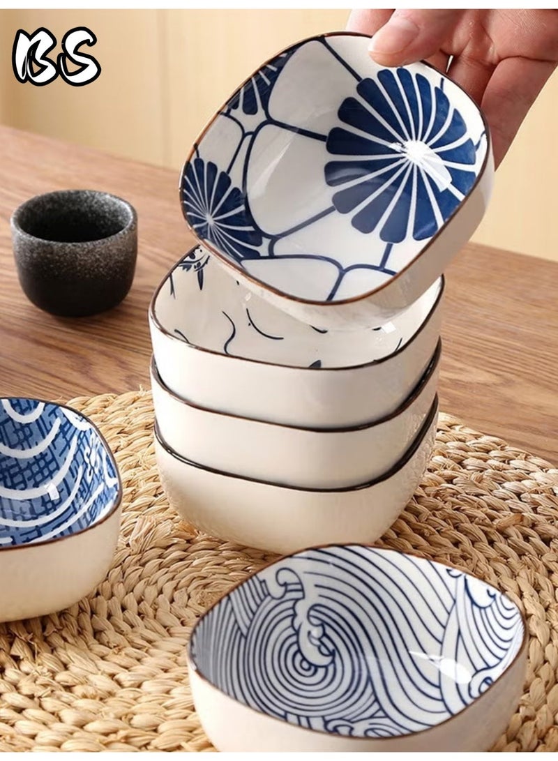 BS Ceramic Dessert Plates Set 6PCS Dipping Bowls Vintage Japanese Ceramic Sauce Dish Set Party Serving Appetizer Platter Candy Bowl Ramadan Gift Lead-Free Glaze and Dishwasher Safe - Image 4