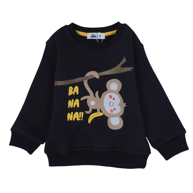 Jello Boys Long Sleeve Sweatshirt – Navy Banana Print - Image 1