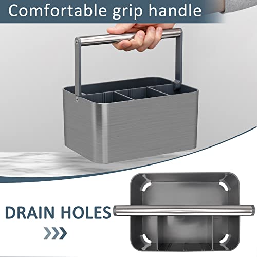 BYUNER Portable Shower Caddy Basket Bin with Handle and Adjustable dividers for College Dorm, Large Plastic Bathroom Storage Organizer Tote,Gray - Image 3