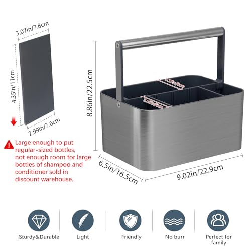 BYUNER Portable Shower Caddy Basket Bin with Handle and Adjustable dividers for College Dorm, Large Plastic Bathroom Storage Organizer Tote,Gray - Image 2