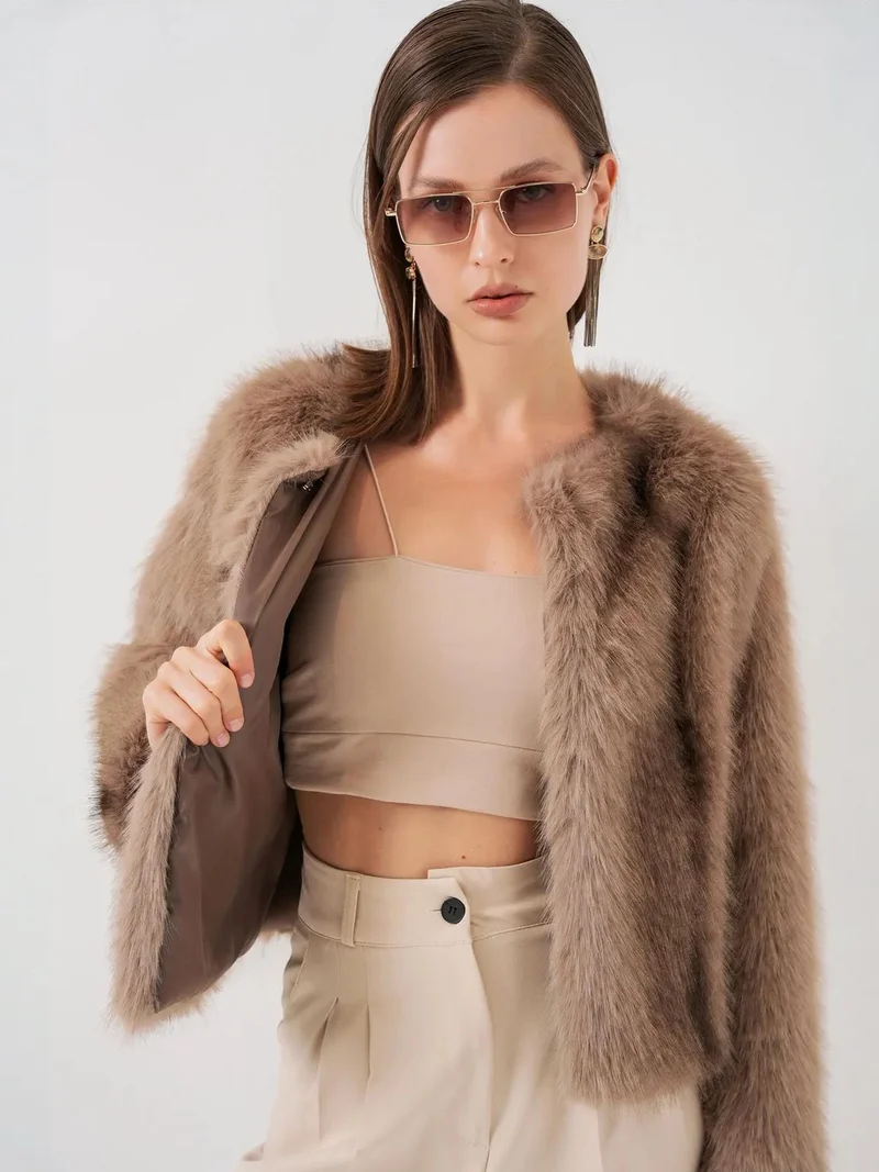 BIG DART BDART Crop Fit Faux Fur Plush Coat