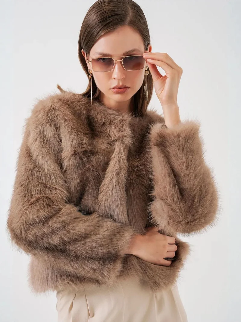 BIG DART BDART Crop Fit Faux Fur Plush Coat