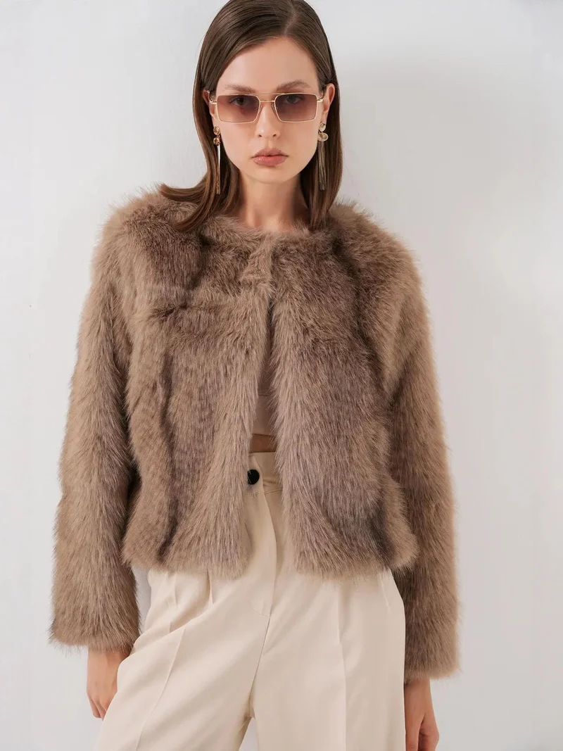 BIG DART BDART Crop Fit Faux Fur Plush Coat