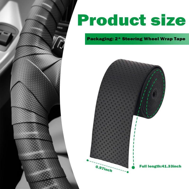 YGDMD 2PCS 3.4FT Leather Steering Wheel Wrap Tape,Non-Slip & Comfort Grip Steering Wheel Tape for Reducing Hand Fatigue,Universal Car Wheels Cover for Car,Bike,Motorcycle - Image 1
