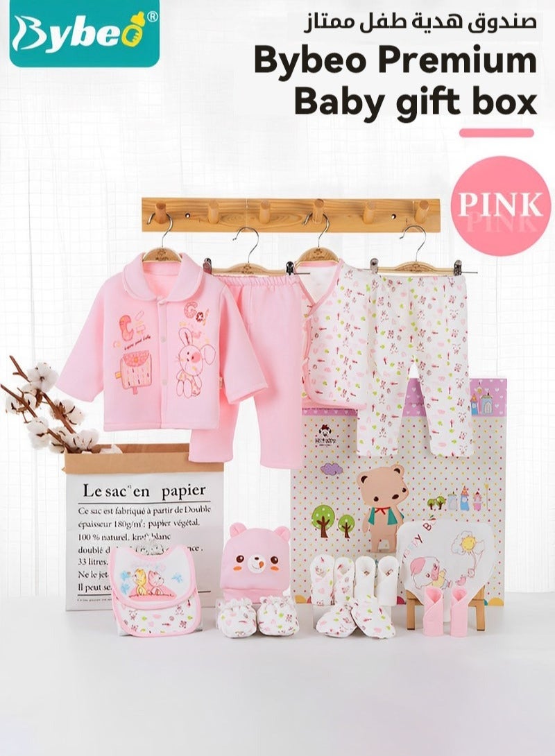 Bybeo 18PCS Newborn Baby Gifts Set, Newborns Layette Gift for Girl Boys, Infant Essential Clothes Accessories, Premium Cotton Babies' Pant and Top Sets, with Beautifully Packaged Boxes and Prints - Image 2
