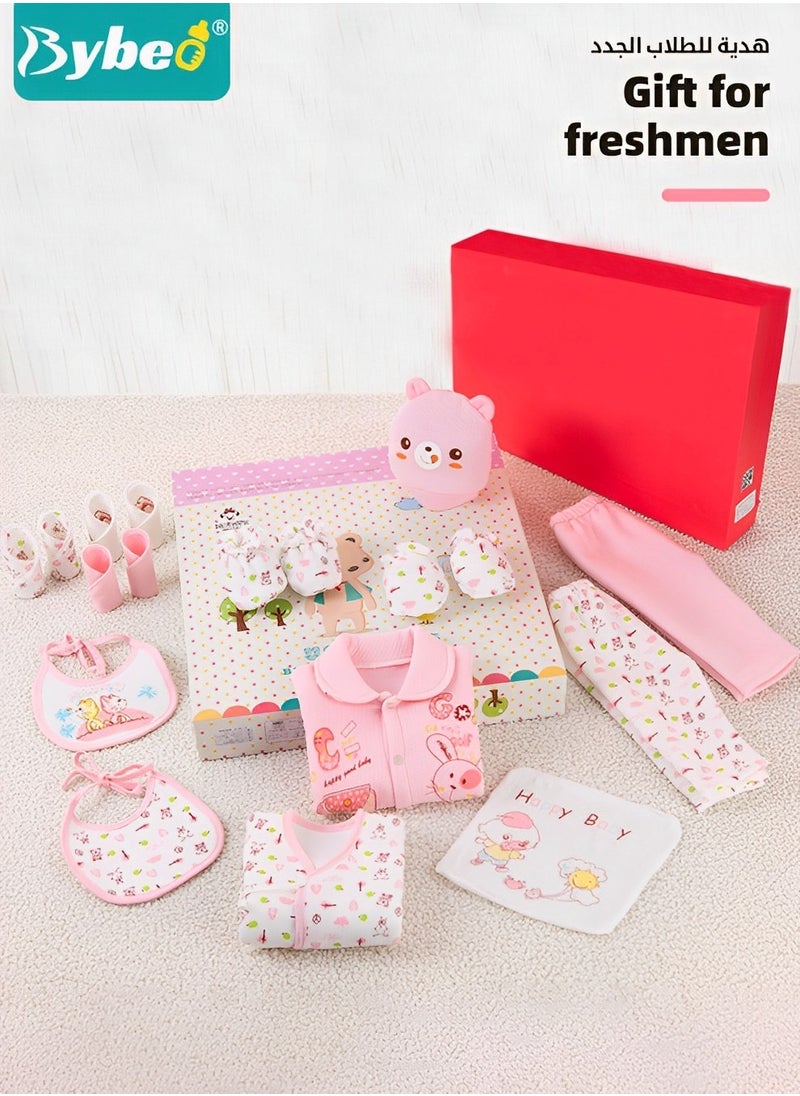 18PCS Newborn Baby Gifts Set, Newborns Layette Gift for Girl Boys, Infant Essential Clothes Accessories, Premium Cotton Babies' Pant and Top Sets, with Beautifully Packaged Boxes and Prints