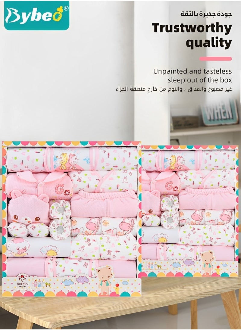 18PCS Newborn Baby Gifts Set, Newborns Layette Gift for Girl Boys, Infant Essential Clothes Accessories, Premium Cotton Babies' Pant and Top Sets, with Beautifully Packaged Boxes and Prints