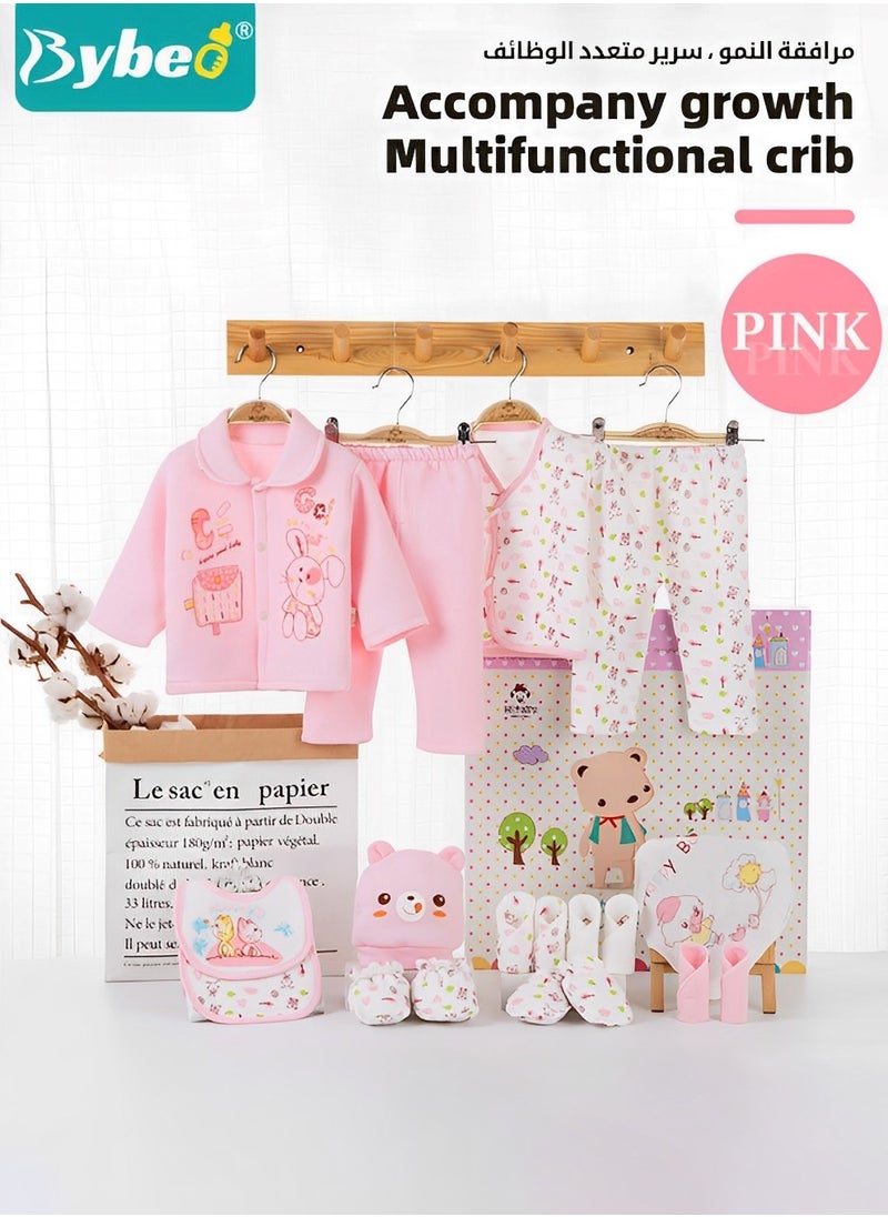 18PCS Newborn Baby Gifts Set, Newborns Layette Gift for Girl Boys, Infant Essential Clothes Accessories, Premium Cotton Babies' Pant and Top Sets, with Beautifully Packaged Boxes and Prints