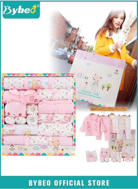 18PCS Newborn Baby Gifts Set, Newborns Layette Gift for Girl Boys, Infant Essential Clothes Accessories, Premium Cotton Babies' Pant and Top Sets, with Beautifully Packaged Boxes and Prints