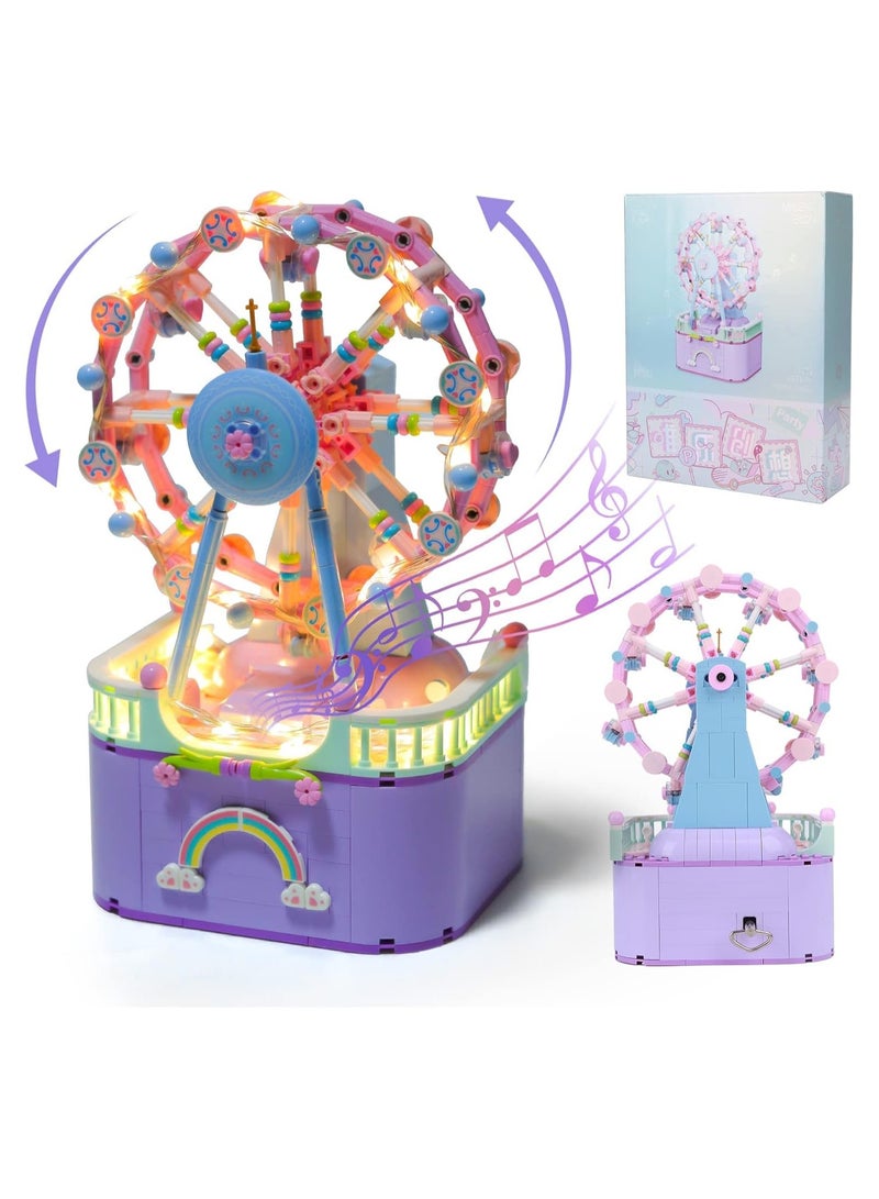 general Ferris wheel music box building block model set, DIY building block amusement park Ferris wheel with lights, mini particle construction toys, relieve stress and anxiety - Image 1