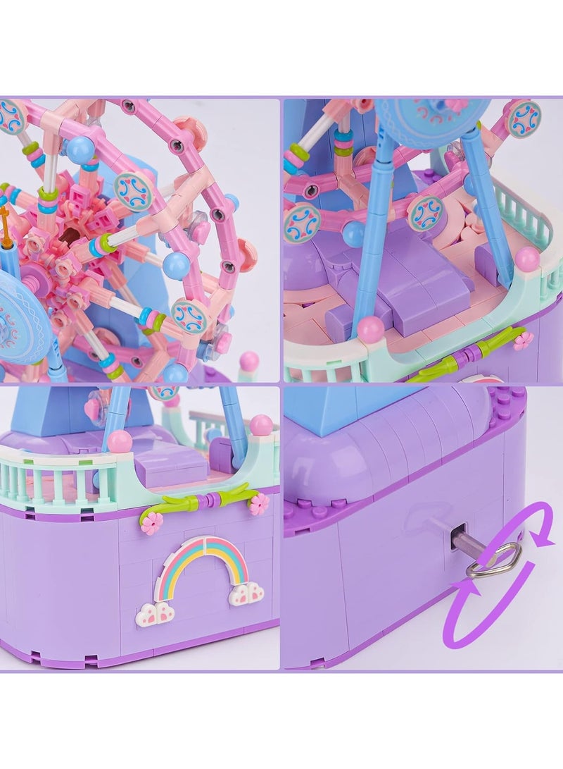 general Ferris wheel music box building block model set, DIY building block amusement park Ferris wheel with lights, mini particle construction toys, relieve stress and anxiety - Image 3