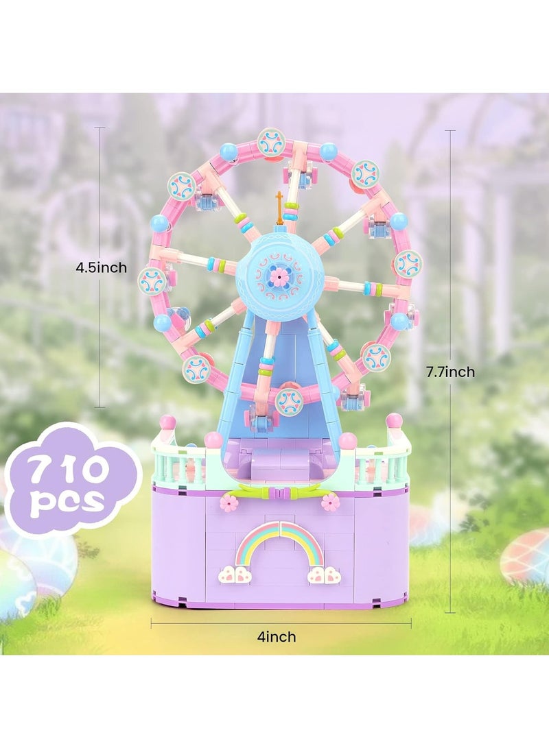 general Ferris wheel music box building block model set, DIY building block amusement park Ferris wheel with lights, mini particle construction toys, relieve stress and anxiety - Image 2
