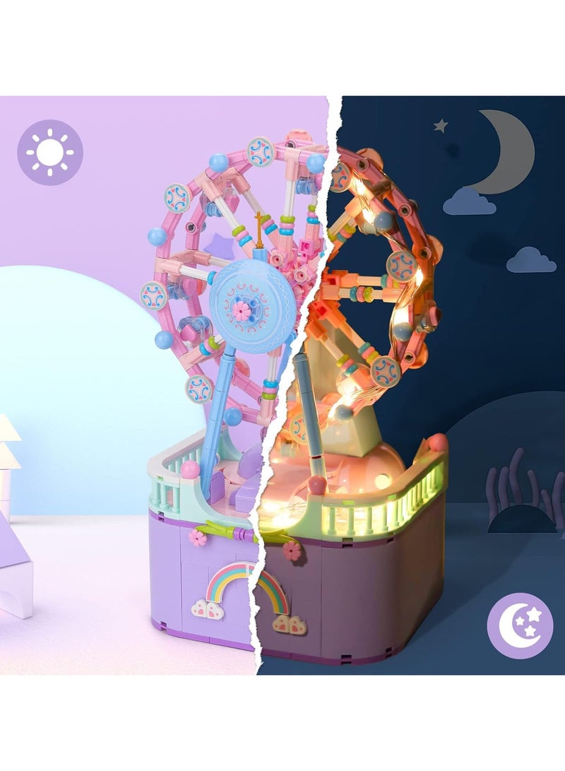 general Ferris wheel music box building block model set, DIY building block amusement park Ferris wheel with lights, mini particle construction toys, relieve stress and anxiety - Image 4