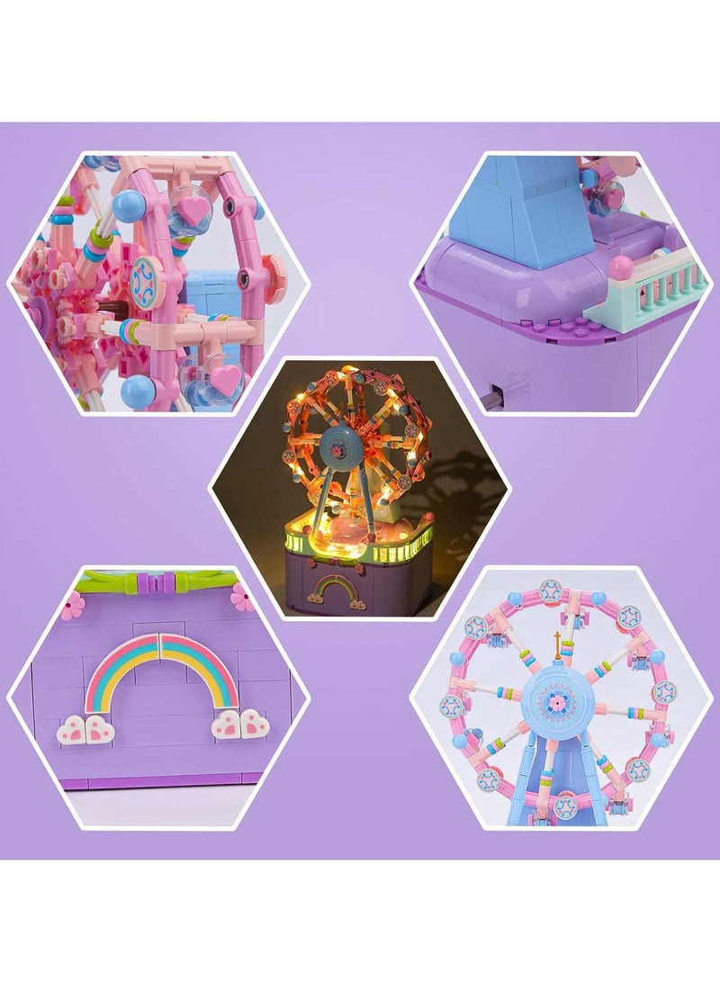 general Ferris wheel music box building block model set, DIY building block amusement park Ferris wheel with lights, mini particle construction toys, relieve stress and anxiety - Image 5