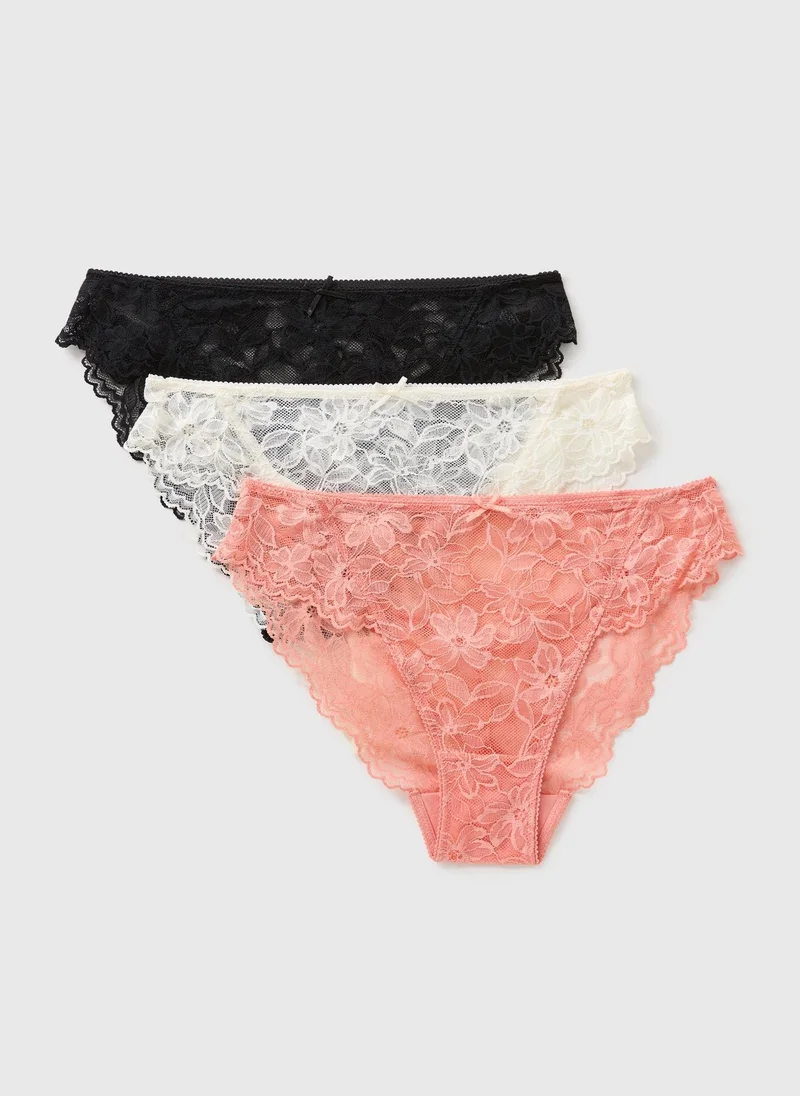 Matalan 3 Pack Multicolour Lace High Leg Knickers