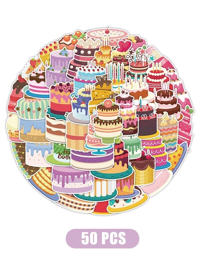 50 قطعة من ملصقات كعكة عيد الميلاد، ملصق ذاتي اللصق مقاوم للماء من الفينيل، ملصقات فينيل، مجموعات ملصقات للفتيات المراهقات (ملونة) - Image 1