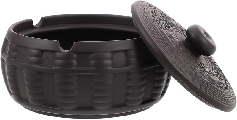 Ceramic Windproof Ashtray with Lid Retro Purple Clay Storage Container for Home Office Desktop - Image 1