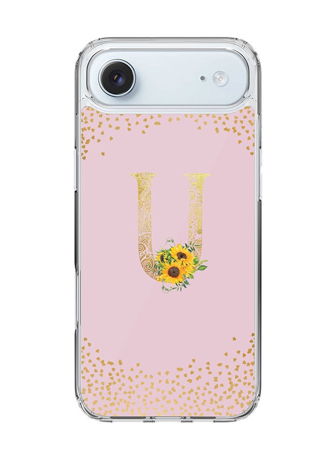Stylizedd Classic Clear MagSafe Case for iPhone 17 Air , Hybrid Soft Case Flexible Edges Anti Drop TPU PC Gel Thin Transparent Cover [ Designed for iPhone 17 Air ] - Custom Monogram Initial Letter Floral Pattern Alphabet - U  (Pink )