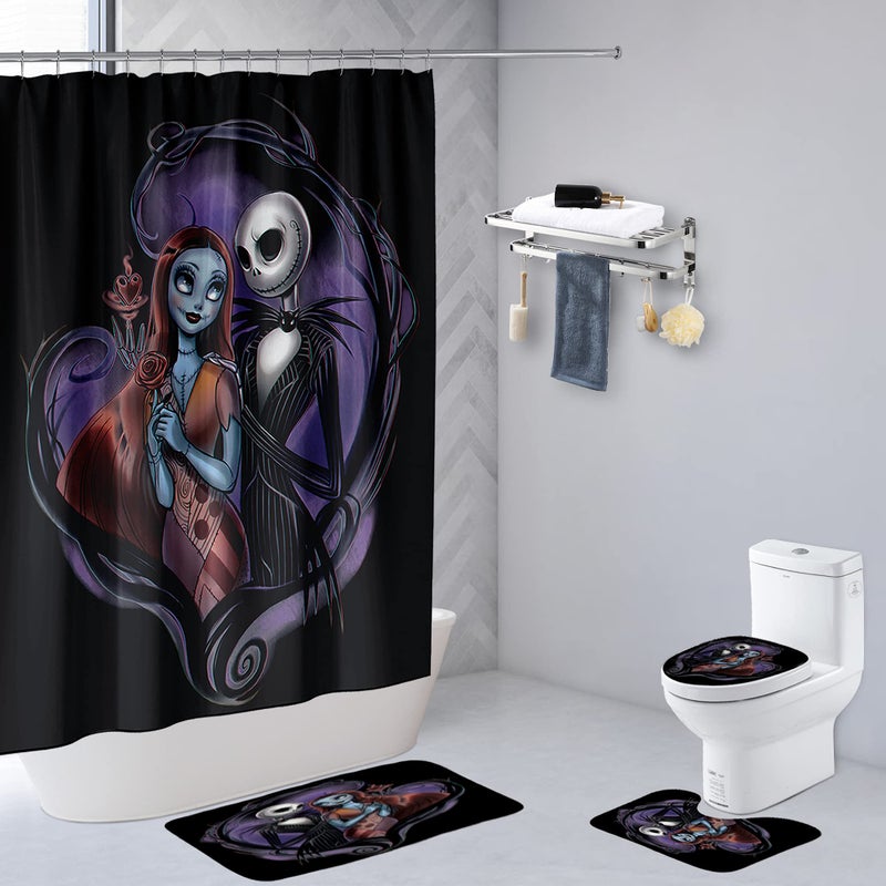 DDSDUDES 4Pcs Christmas Shower Curtain Sets Kids Bathroom Halloween Decor with 12 Curtain Hooks for Bathroom Waterproof 71 x 71 inch D2
