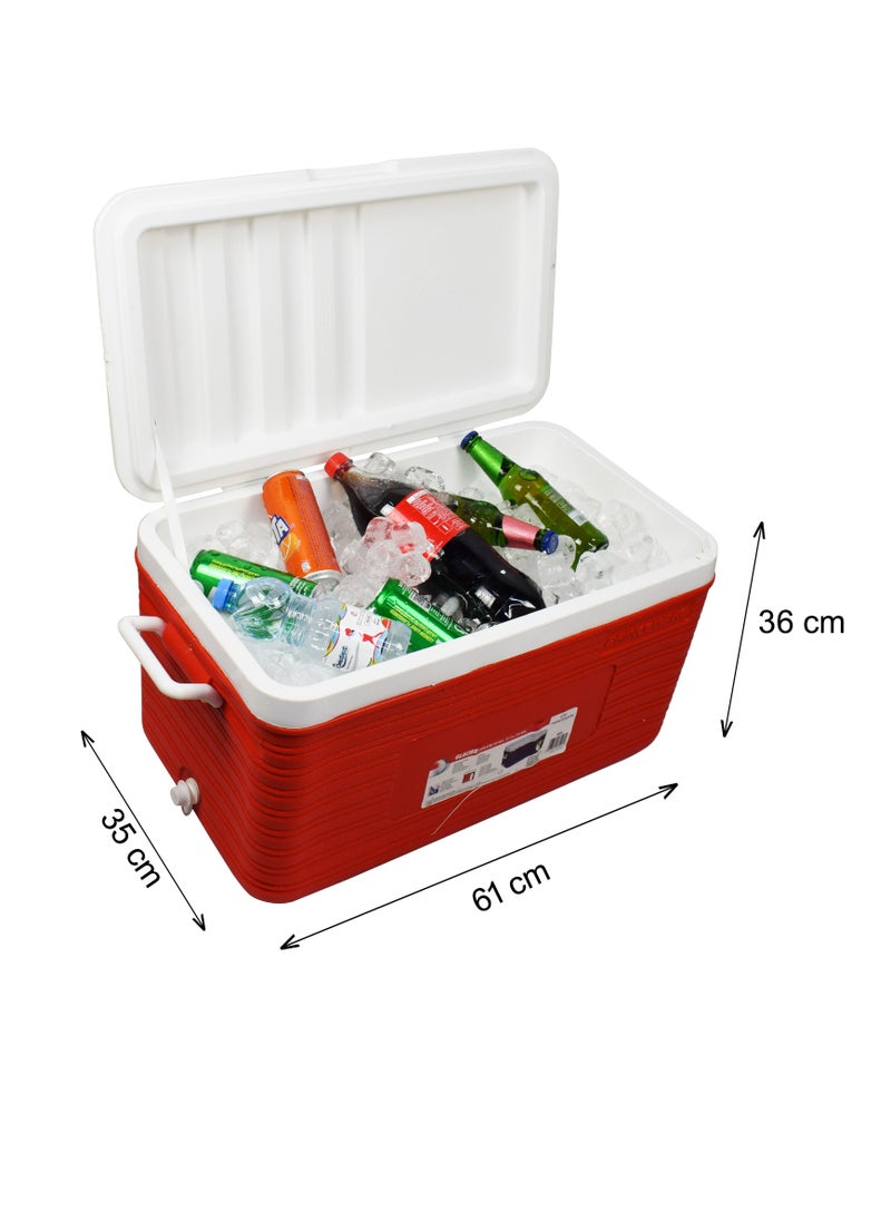 PRINCEWARE - 51 Liters Ice Box with Side Handles and Lid Lock- Red | Ice Box | Cooler | Ice Cooler | Cooling Box | Picnic Cooler | Picnic Ice Box - Image 1