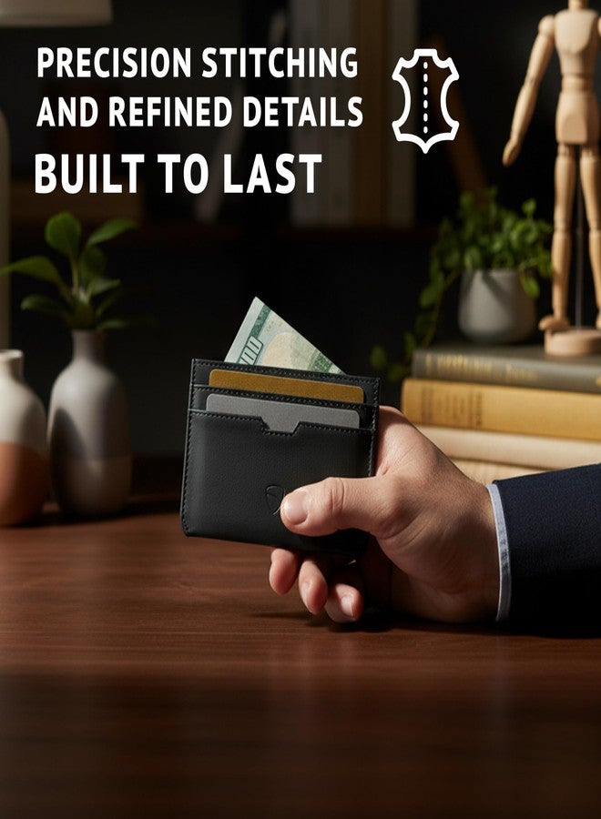 فاولتسكين محفظة بطاقات Vaultskin MOORGATE Slim - محفظة جلدية بتصميم بسيط، مزودة بغطاء مانع لتقنية RFID، تناسب الجيب الأمامي، للرجال والنساء (أسود فاحم) - Image 4