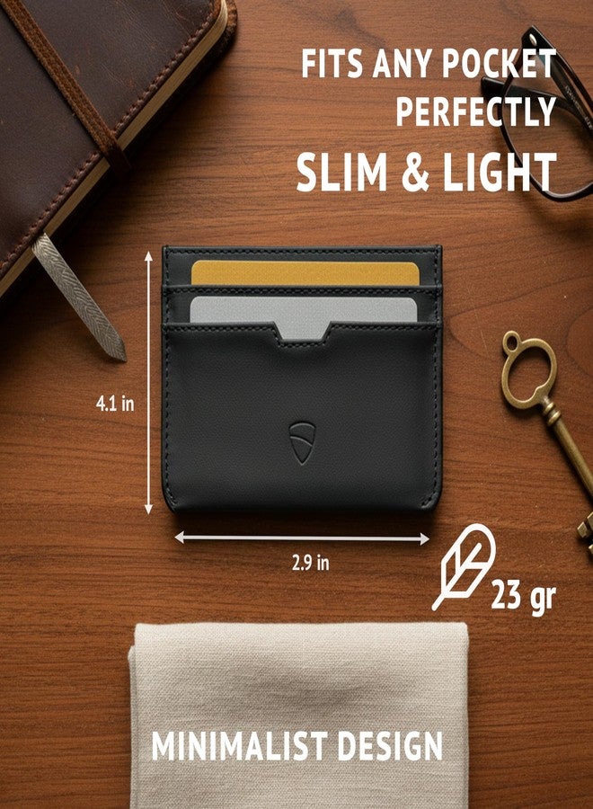 فاولتسكين محفظة بطاقات Vaultskin MOORGATE Slim - محفظة جلدية بتصميم بسيط، مزودة بغطاء مانع لتقنية RFID، تناسب الجيب الأمامي، للرجال والنساء (أسود فاحم) - Image 3