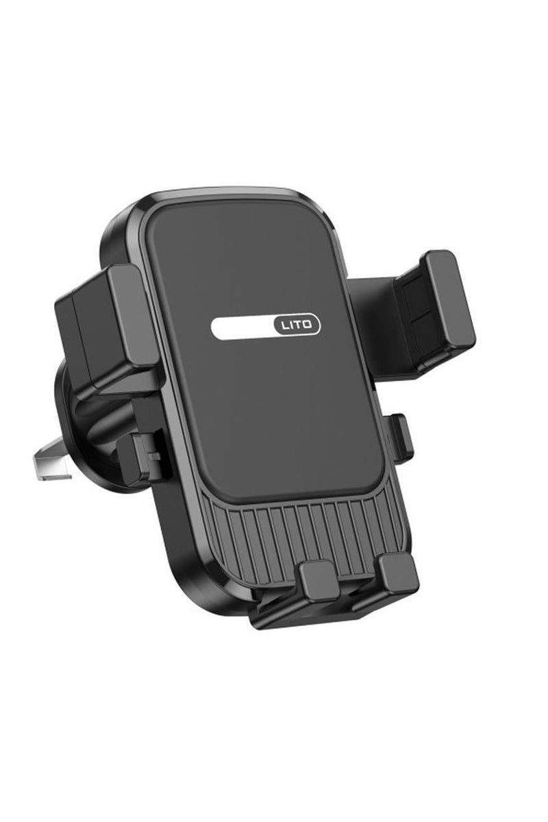 Lito The Leto LT-W08 Car Phone Holder features a gravity-assisted design that automatically opens when the phone is placed and closes when it is pulled out, allowing for convenient one-handed use. It includes an antenna clip and supports 360-degree rotation for angle adjustment, and is made of durable materials such as non-slip silicone to ensure stability - Image 2