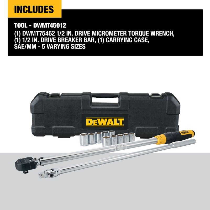 DEWALT مجموعة أدوات مفتاح عزم الدوران من DEWALT، مجموعة تغيير الإطارات، 12 قطعة (DWMT45012) - Image 2