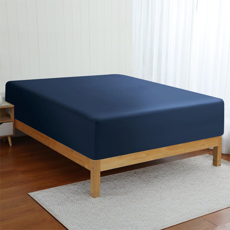Zaizaihome Bamboo Viscose Cooling Fitted Sheet Queen Size Only  400 Thread Count  16"" Deep Pocket Cooling Bottom Sheets for Hot Sleeper  Silky Soft Breathable (Queen  Navy Blue  - Image 4