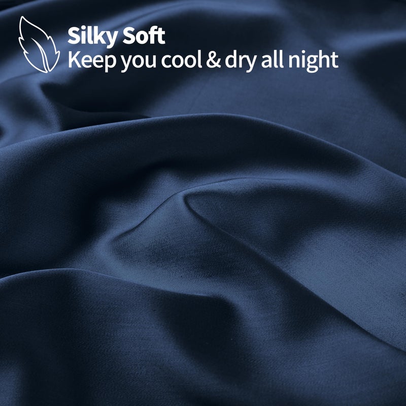 Zaizaihome Bamboo Viscose Cooling Fitted Sheet Queen Size Only  400 Thread Count  16"" Deep Pocket Cooling Bottom Sheets for Hot Sleeper  Silky Soft Breathable (Queen  Navy Blue  - Image 2