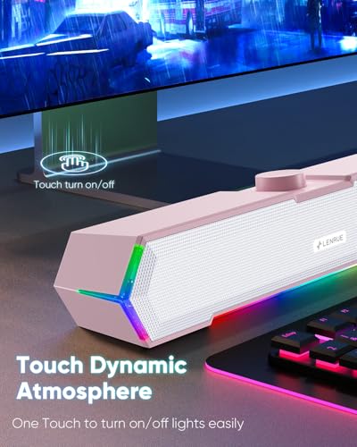 LENRUE G11 Computer Speakers for Desktop, Touch Lights PC Speakers with Surge Clear Sound, USB C/USB Powered for Computer Desktop PC Laptop Monitor(Pink) - Image 3