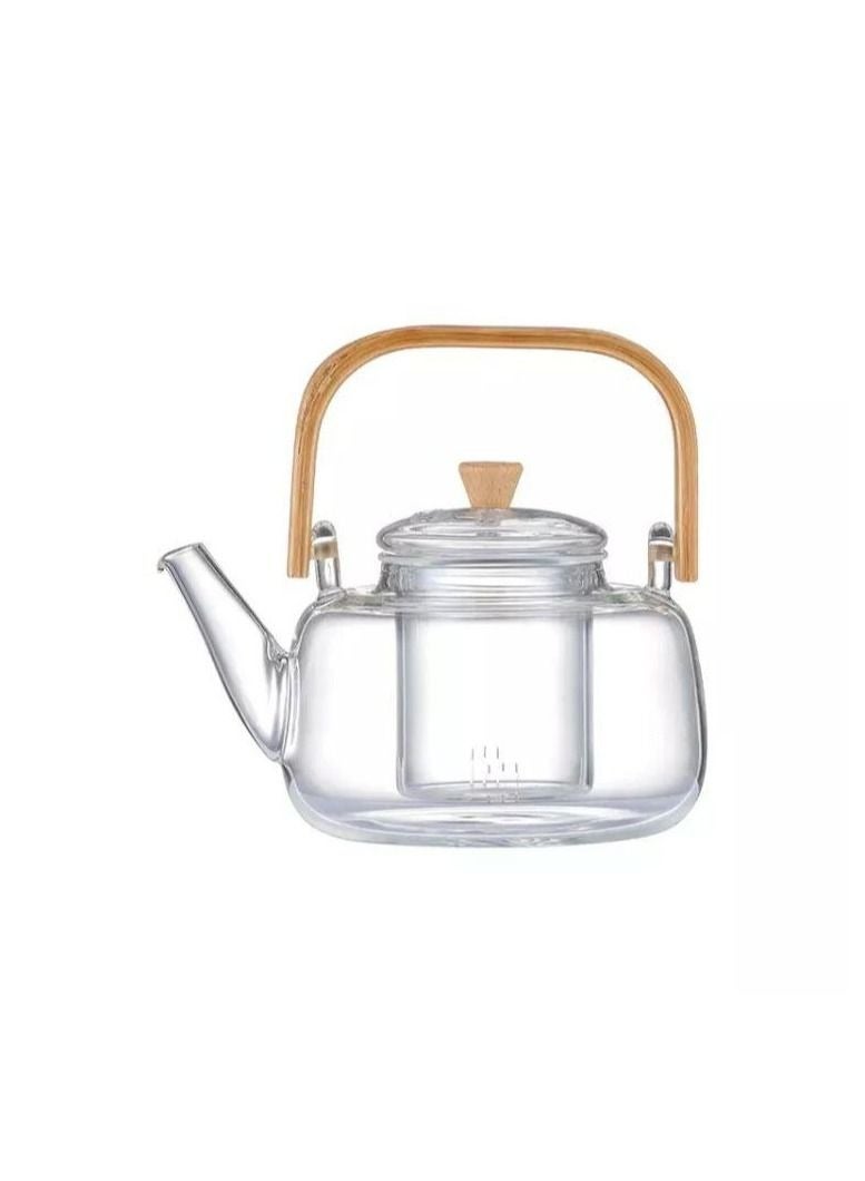 HOME ZONE Glass Teapot with Wood Handle  Clear - Image 1