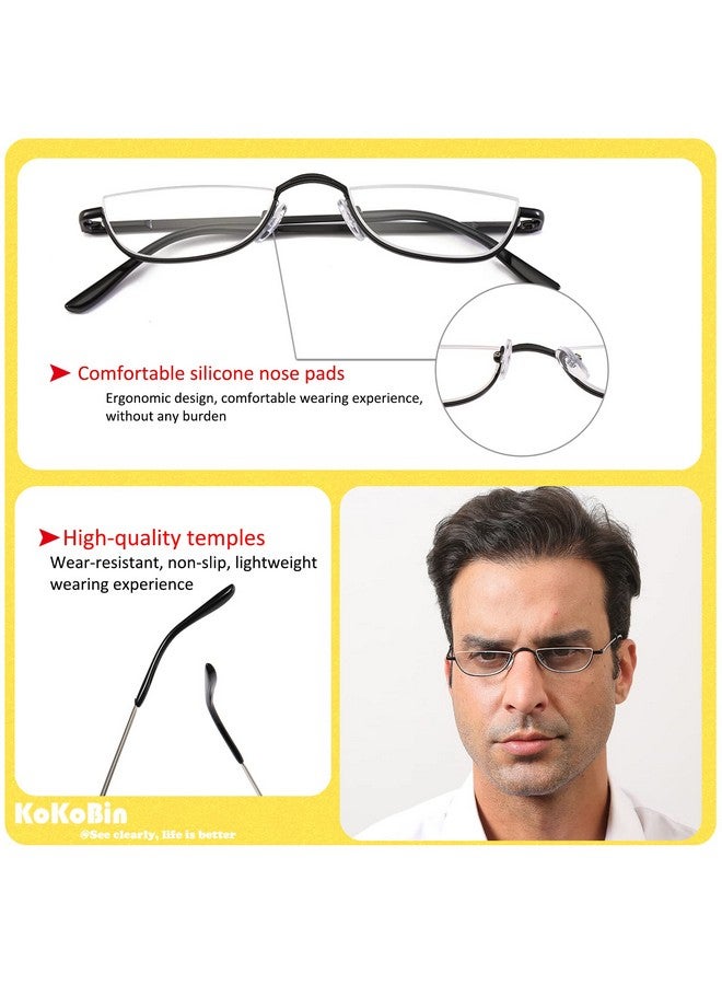KoKoBin Half Reading Glasses 2 Pairs Half Rim Metal Frame Glasses Spring Hinge Readers For Men And Women Black+Gunmetal 2.50 - Image 4