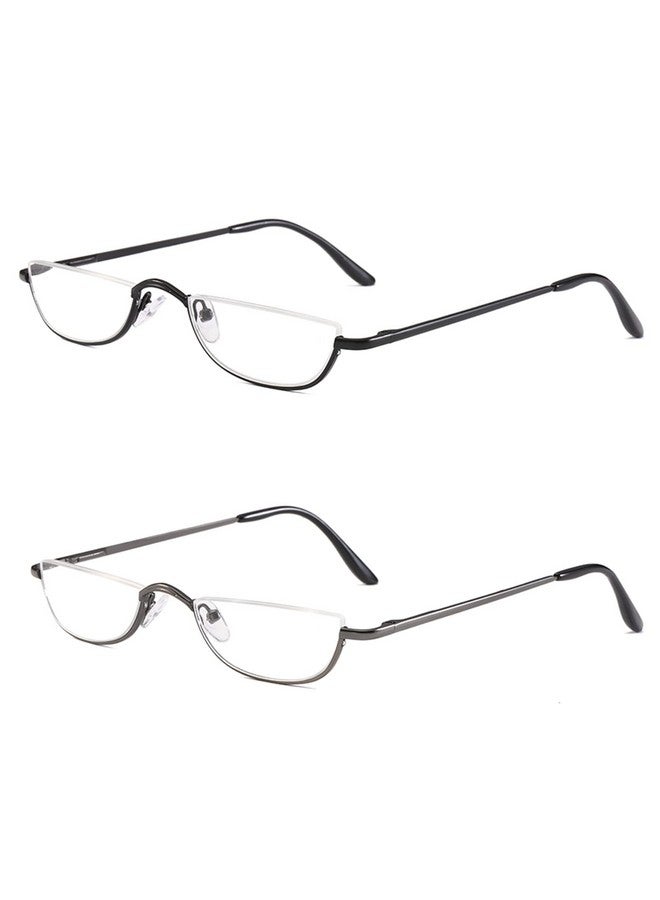 KoKoBin Half Reading Glasses 2 Pairs Half Rim Metal Frame Glasses Spring Hinge Readers For Men And Women Black+Gunmetal 2.50 - Image 1