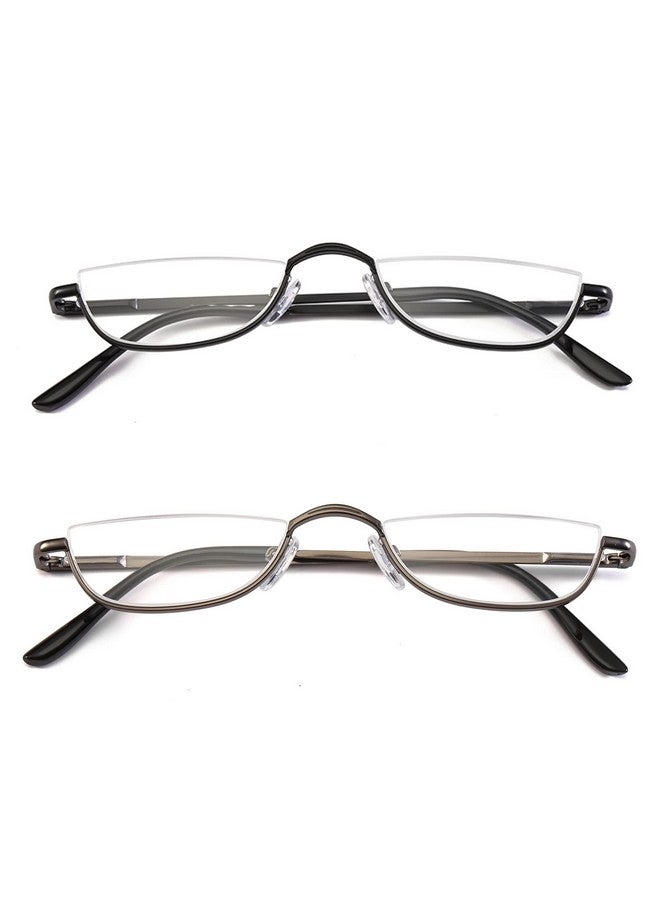KoKoBin Half Reading Glasses 2 Pairs Half Rim Metal Frame Glasses Spring Hinge Readers For Men And Women Black+Gunmetal 2.50 - Image 2