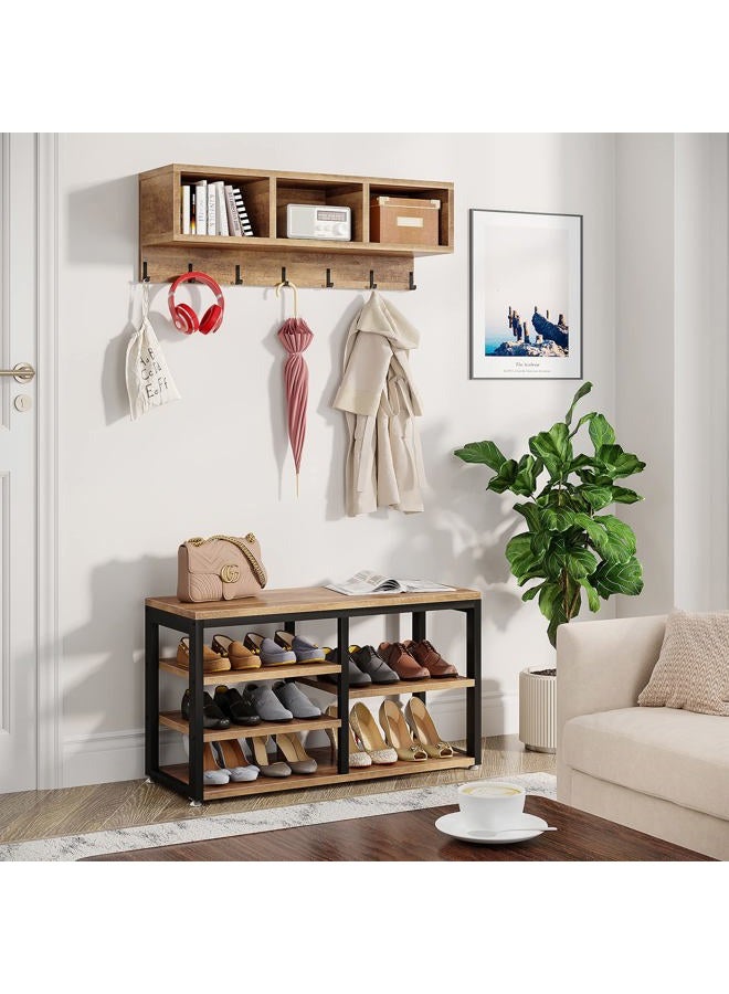 LITTLE TREE Set Coat Shoe Rack entryway Bench, Black+Oak - Image 3