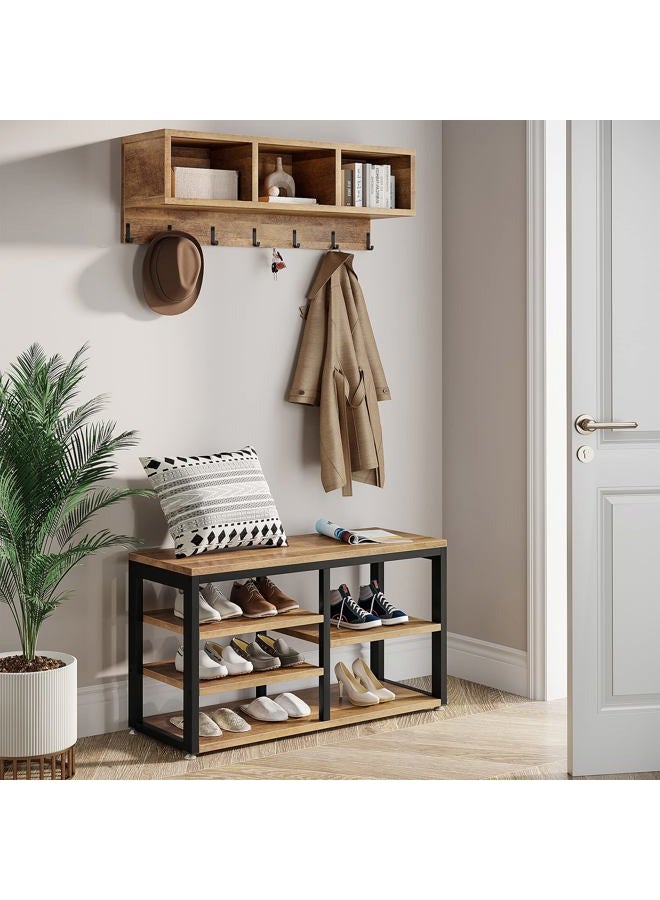 LITTLE TREE Set Coat Shoe Rack entryway Bench, Black+Oak - Image 2