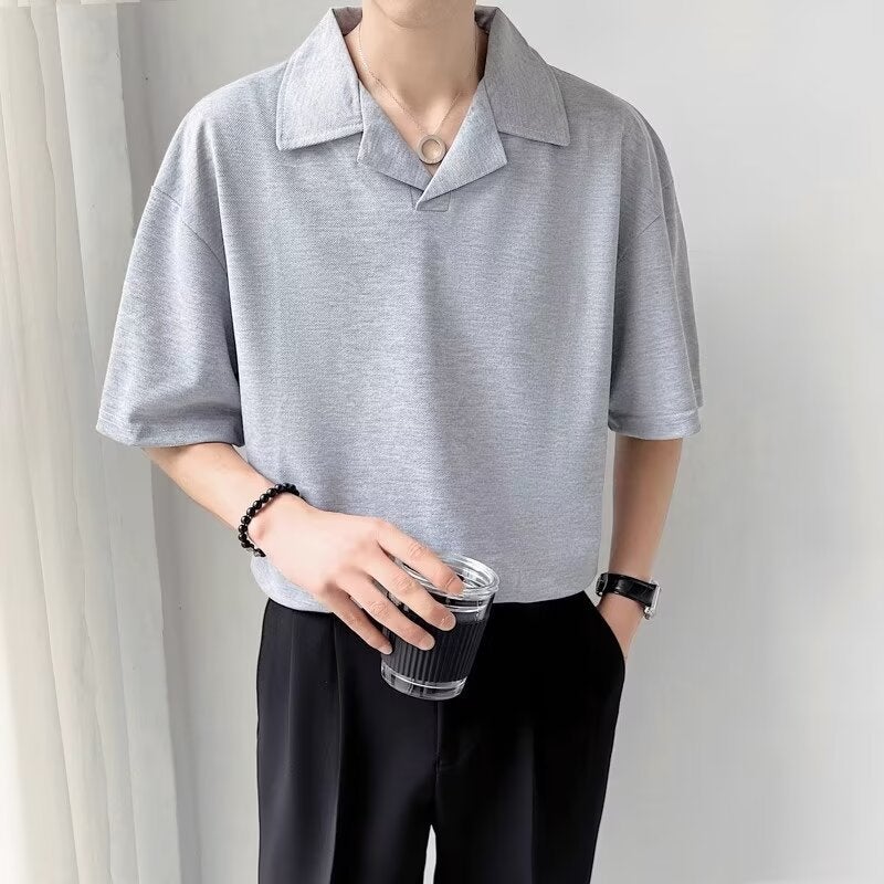 Cuban Collar Men'S Short-Sleeved T-Shirt Summer Loose Lapel Ins Fashion Brand Casual Summer Men'S T-Shirt - Image 5