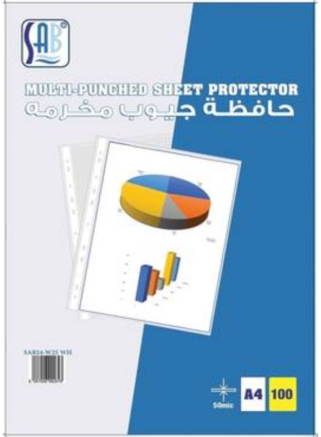 SAB - Multi-Punched Sheet Protector, Box of 100 Pieces , A4 Size