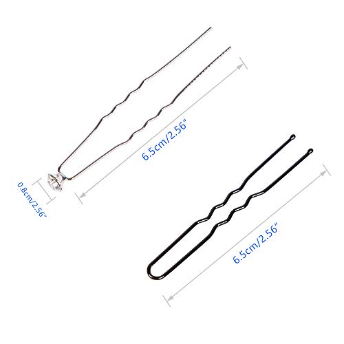 findTop 80 Pack White Rhinestone Hair Pins and U Shape Hairpins, findTop Wedding Hair Clips Professional Hairdressing Grip with Storage Bottle (40 Crystal Pins & 40 U Shape Pins) - Image 4