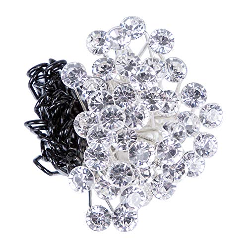 findTop 80 Pack White Rhinestone Hair Pins and U Shape Hairpins, findTop Wedding Hair Clips Professional Hairdressing Grip with Storage Bottle (40 Crystal Pins & 40 U Shape Pins) - Image 2
