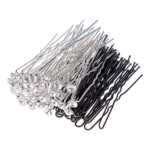 findTop 80 Pack White Rhinestone Hair Pins and U Shape Hairpins, findTop Wedding Hair Clips Professional Hairdressing Grip with Storage Bottle (40 Crystal Pins & 40 U Shape Pins) - Image 3