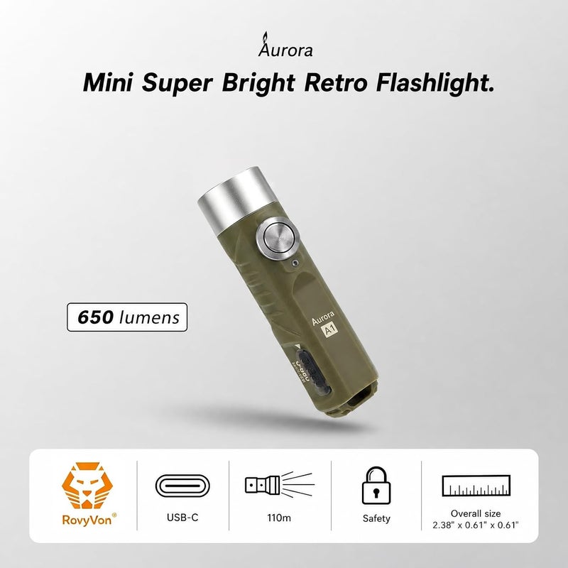 RovyVon Aurora A1 G4 Mini Keychain Flashlight - 650 Lumens USB C Rechargeable EDC Light - Image 2