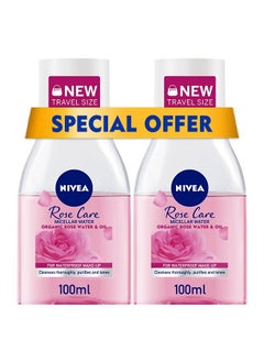 NIVEA Face Micellar Water Makeup Remover, Rose Care Biphase with Organic Rose Water, 2x100ml