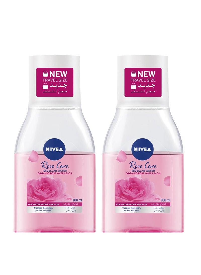 Nivea - NIVEA Face Micellar Water Makeup Remover, Rose Care Biphase with Organic Rose Water, 2x100ml - Image 1