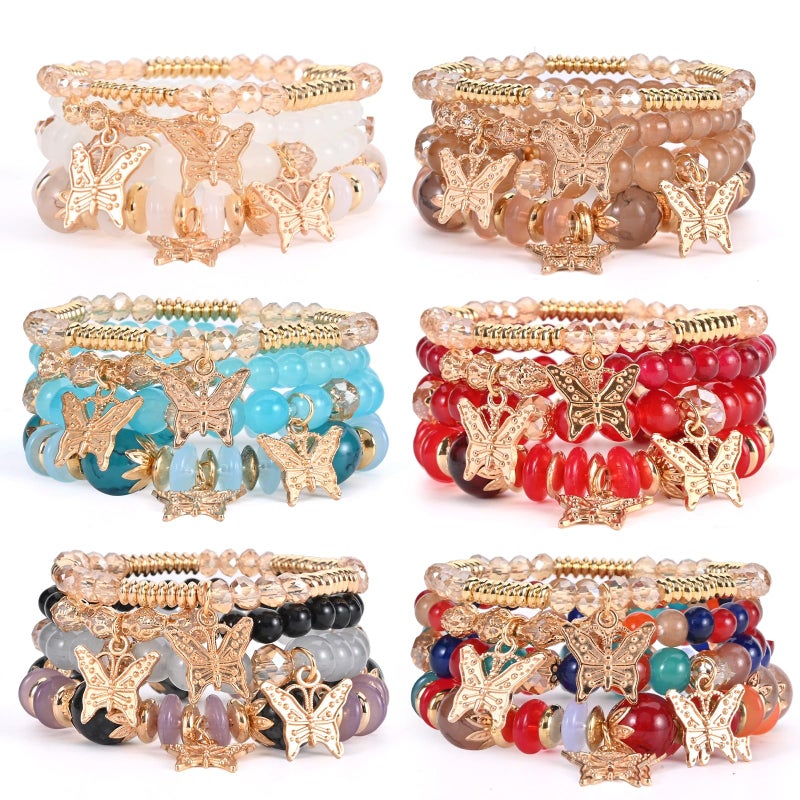 VONRU Bohemian Bracelet Sets for Women - 6 Sets Stackable Stretch Bracelets Multi-color Boho Jewelry for Women Hippie Bracelets Dainty Jewelry (Mixed color bracelet sets) - Image 1